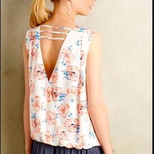 Meadow Rue Anthro Sleeveless Floral Blouse, M